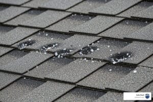 Minor hail damage impact on residential roof showing granule loss